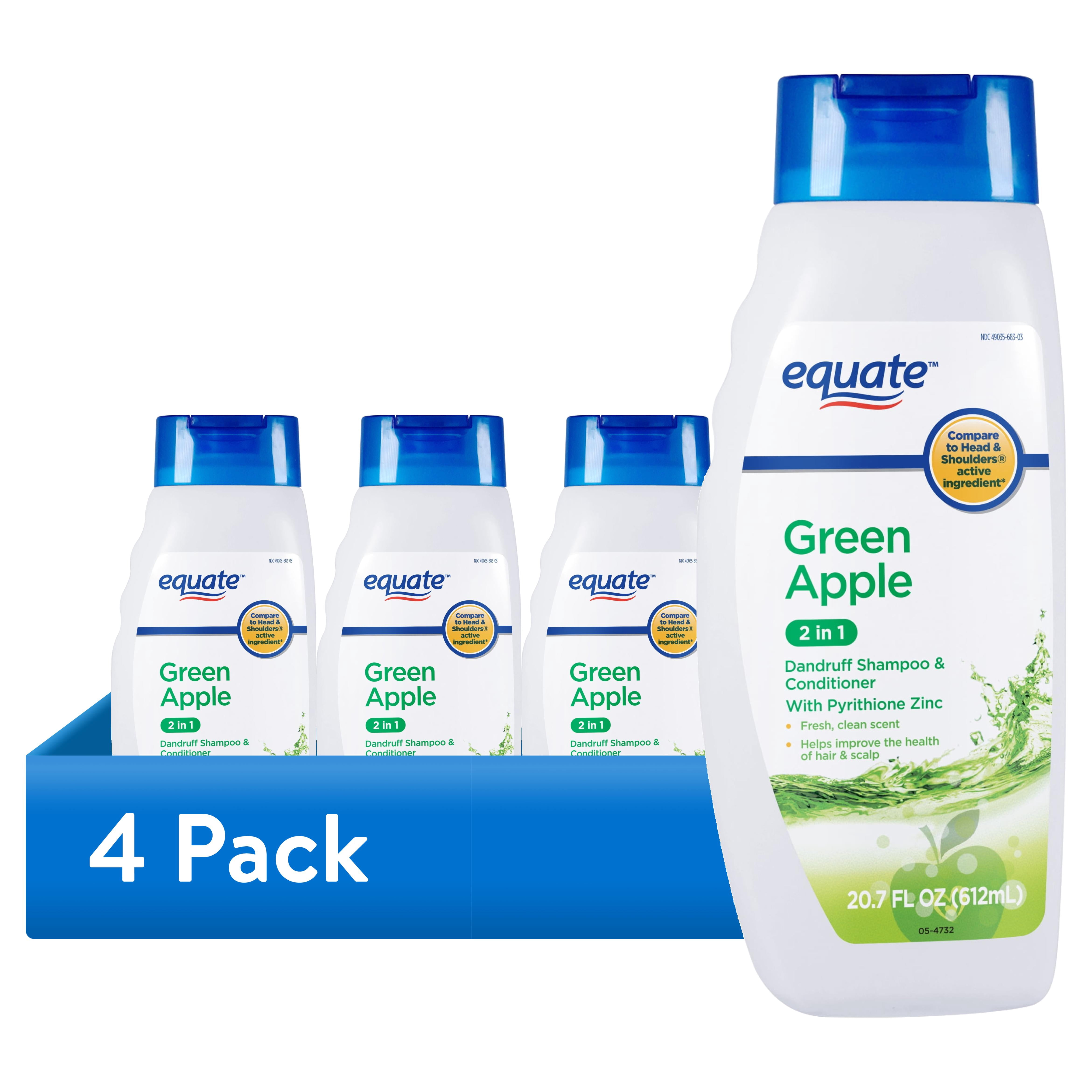 (4 pack) Equate 2 in 1 Green Apple Dandruff Shampoo & Conditioner with Pyrithione Zinc, 20.7 fl oz