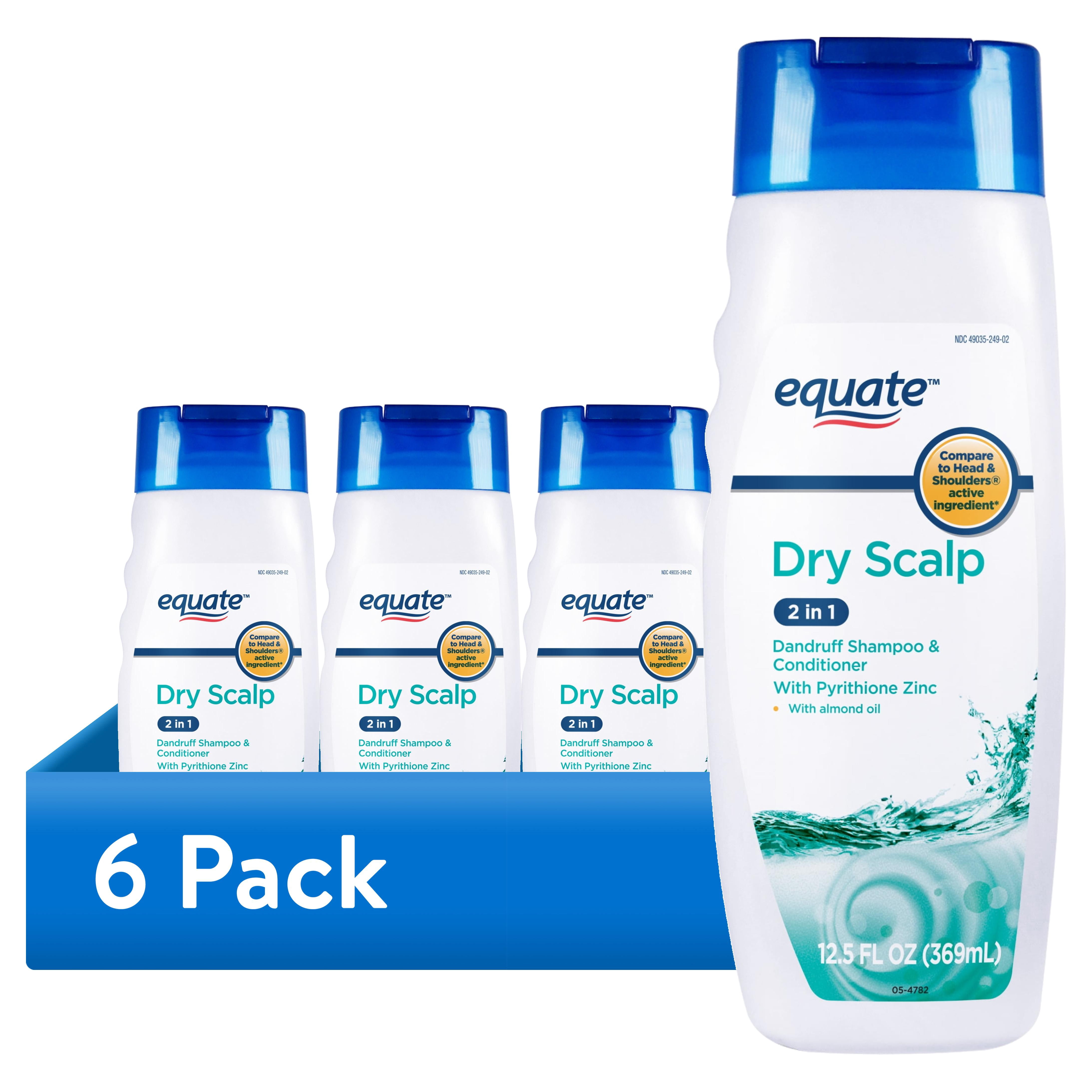 (6 pack) Equate 2 in 1 Dry Scalp Dandruff Shampoo and Conditioner with Pyrithione Zinc and Almond Oil for Scalp and Hair Care, 12.5 fl oz