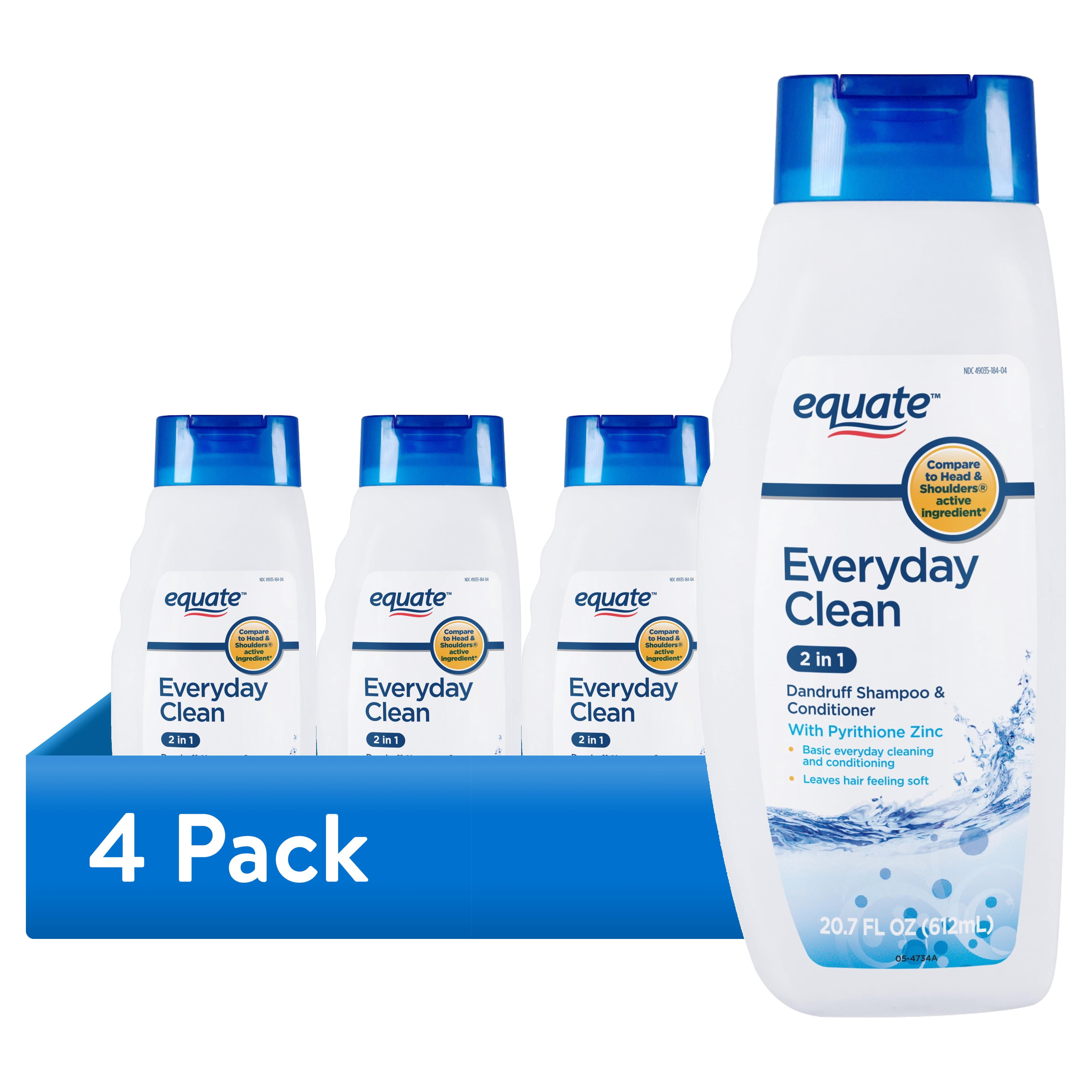 (4 pack) Equate 2 in 1 Everyday Clean Dandruff Shampoo and Conditioner with Pyrithione Zinc for Scalp and Hair Care, 20.7 fl oz