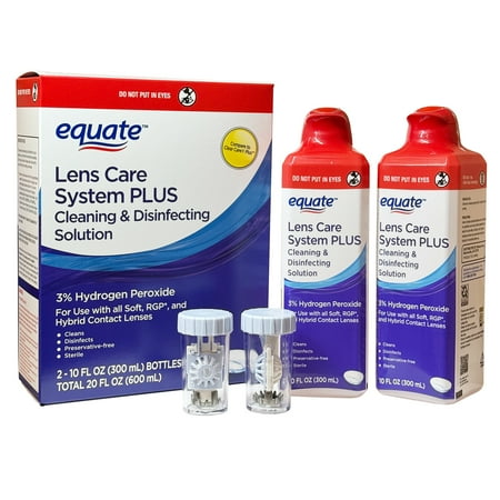 Equate 3% Hydrogen Peroxide Cleaning & Disinfecting PLUS Lens Care System, 10 fl oz x 2 TWIN