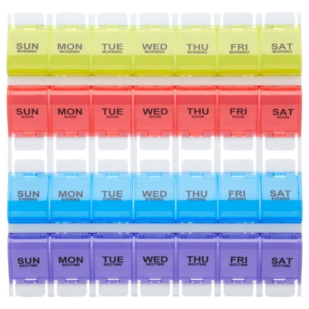 Equate 4-A-Day Weekly Large Pill Planner, Easy Open Pill Organizer