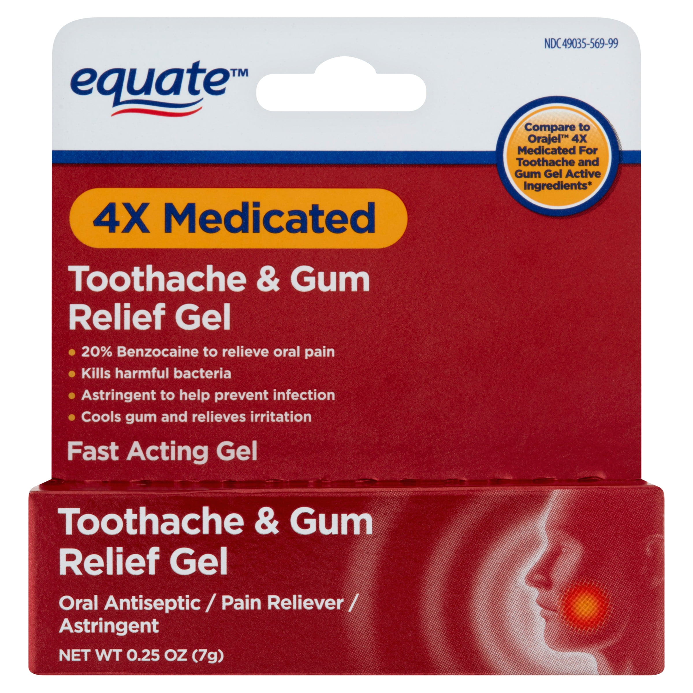 (2 pack) Equate 4X Medicated Toothache & Gum Relief Oral Pain Gel, 0.25 ...