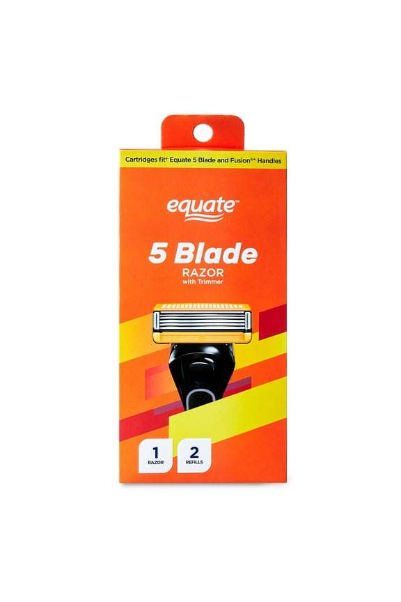 Men's 5-Blade Razor with Trimmer and 2 Cartridge Refills, Black