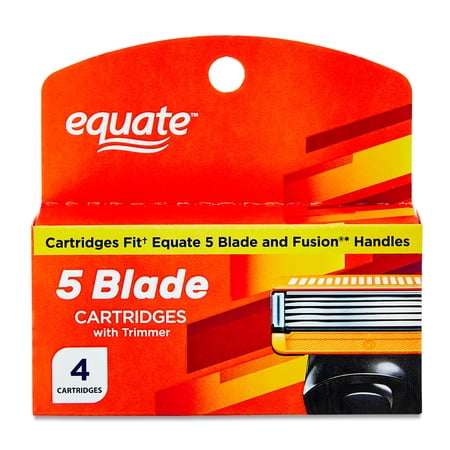 Equate Men's 5-Blade Cartridge Refills with Trimmer for Equate 5-Blade and Fusion Handles, 4 Count