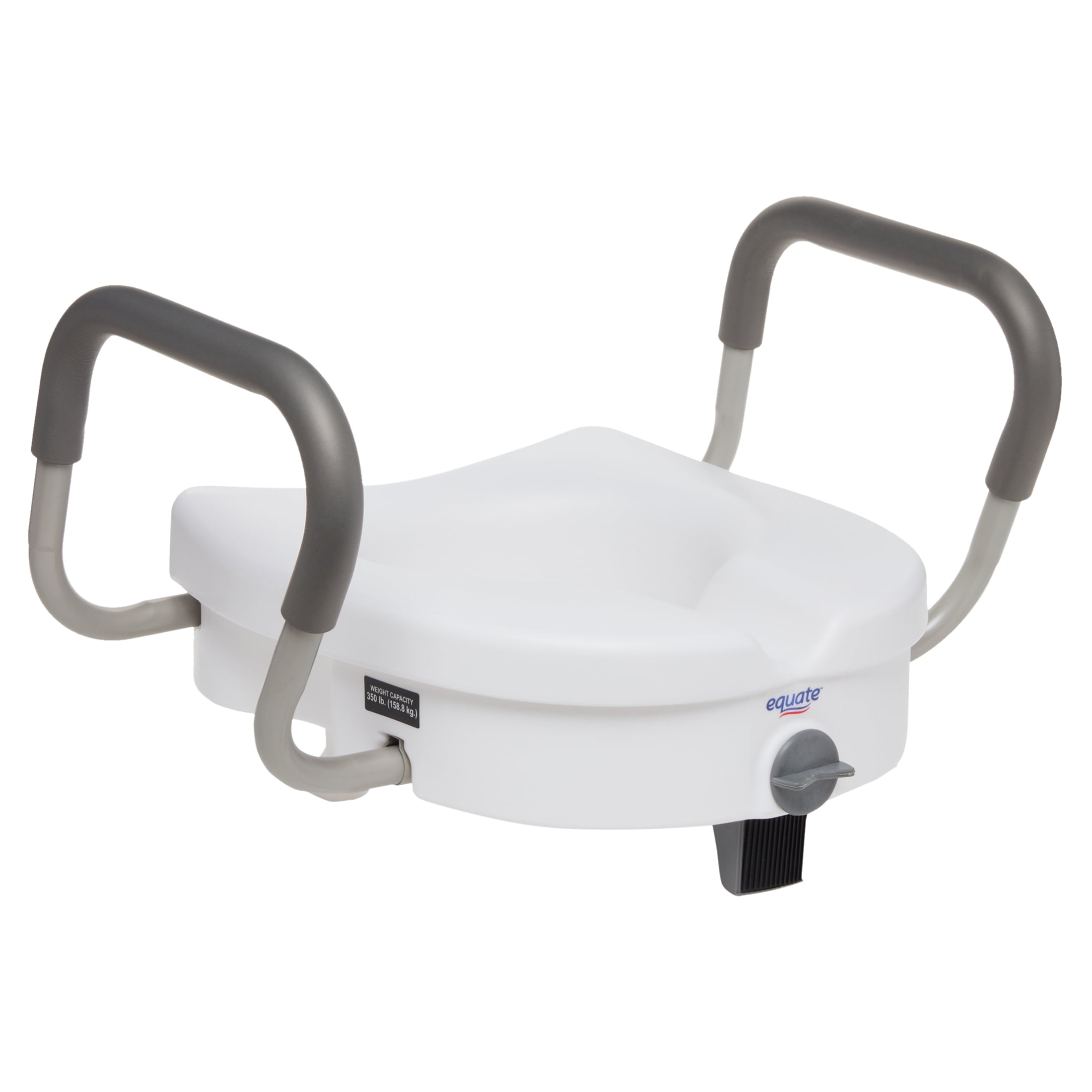 Equate 5" Raised Toilet Seat with Adjustable Handles and Lock, White, Antimicrobial, 350 lb Weight Capacity