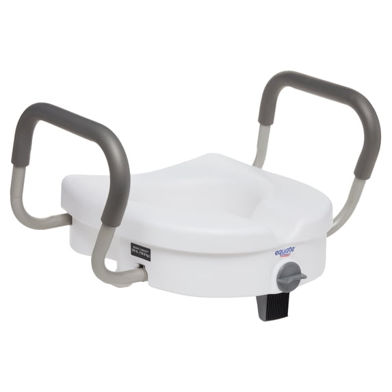 Equate 5" Raised Toilet Seat with Adjustable Handles and Lock, White, Antimicrobial, 350 lb Weight Capacity