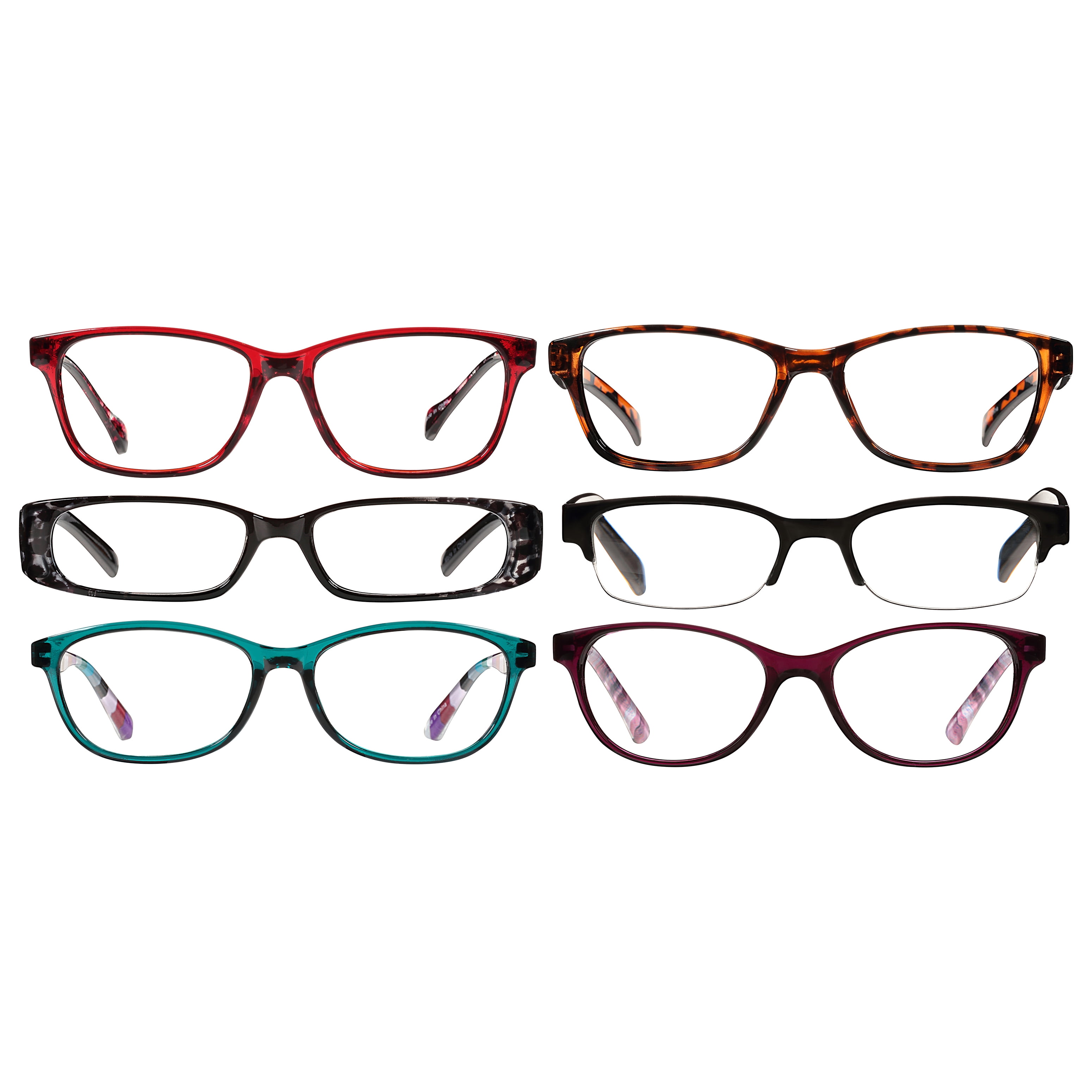 Equate 6-Pack Women's Bouquet Rectangular Reading Glasses - Variety Pack, +2.50