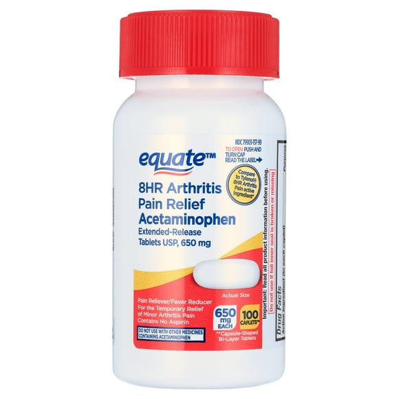 Equate 8 Hour Arthritis Pain Relief Acetaminophen Extended Release Tablets 650mg, 100 Count, Compare to Tylenol 8 HR Arthritis Pain Active Ingredient