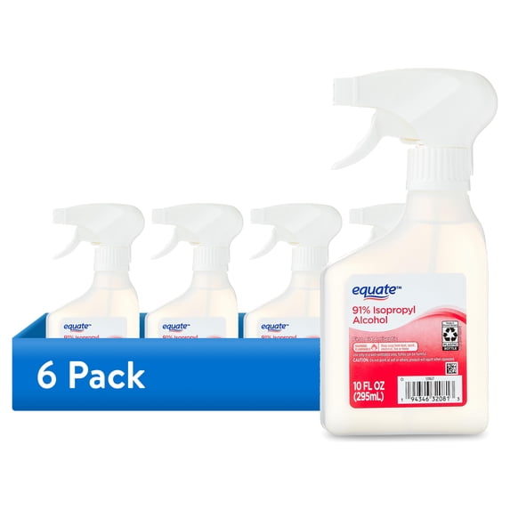 (6 pack) Equate 91% Isopropyl Alcohol First Aid Antiseptic, Topical Solution Spray, 10 fl oz