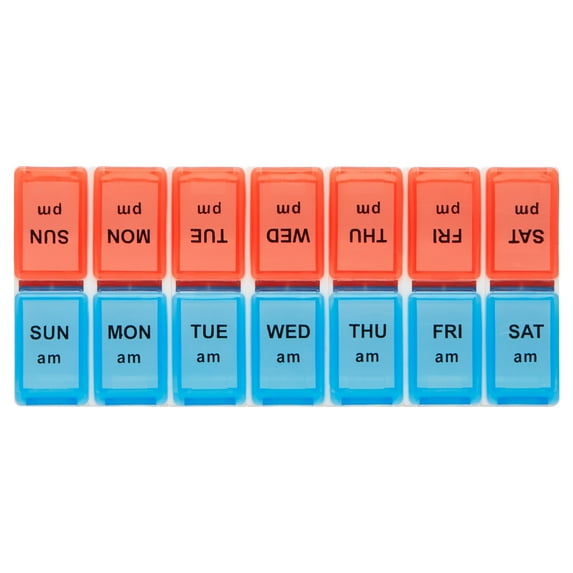 Equate AM/PM Weekly Pill Planner with Removable Days, Great for Travel and On-The-Go – Assorted Colors