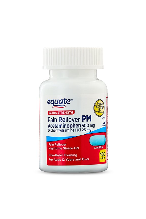 Extra Strength Pain Reliever PM Caplets, 500mg & Diphenhydramine HCI 25mg, 100 Count