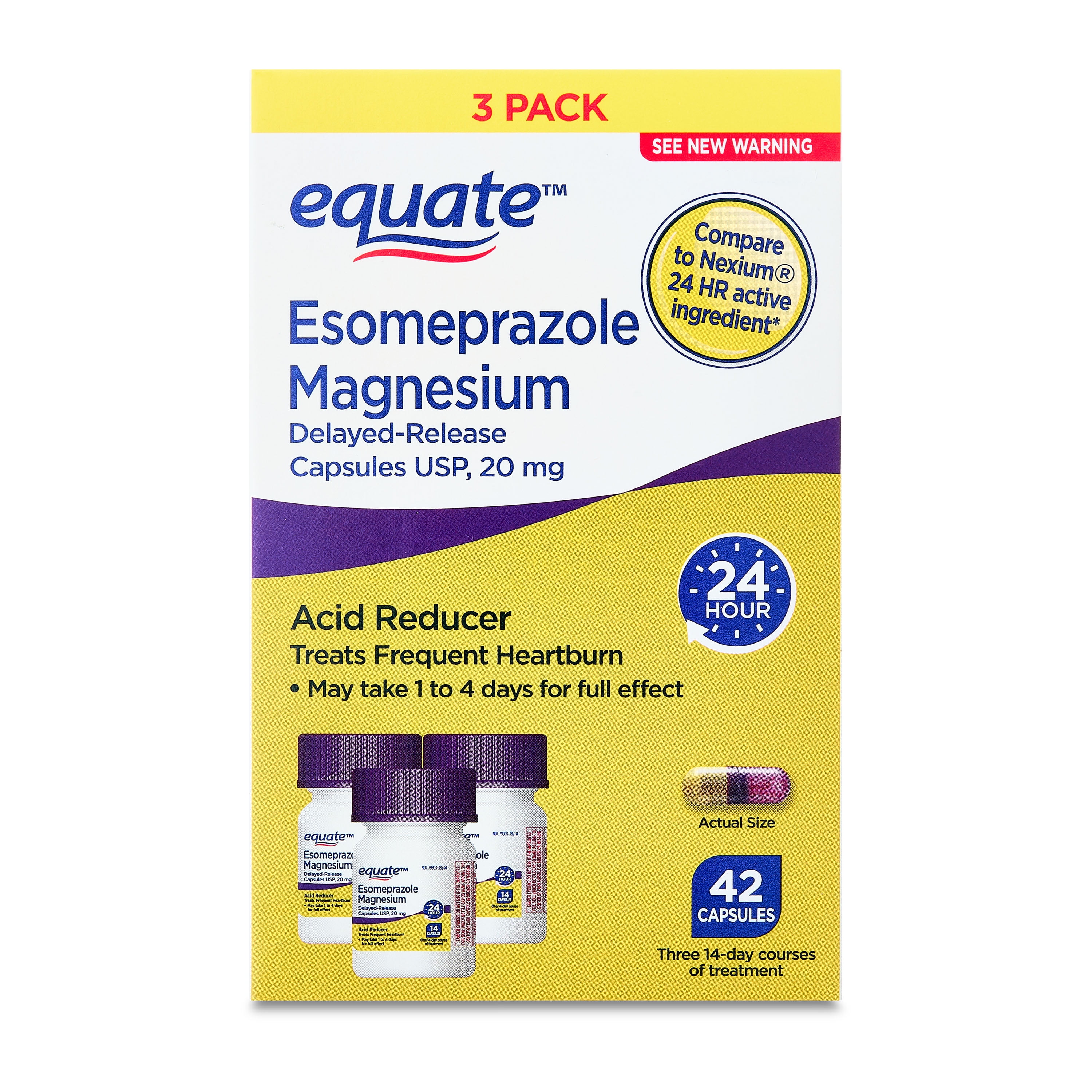 Equate Esomeprazole Magnesium Delayed Release Capsules, 20 mg, Acid Reducer, 42 Count, Compare to Nexium 24 HR Active Ingredient