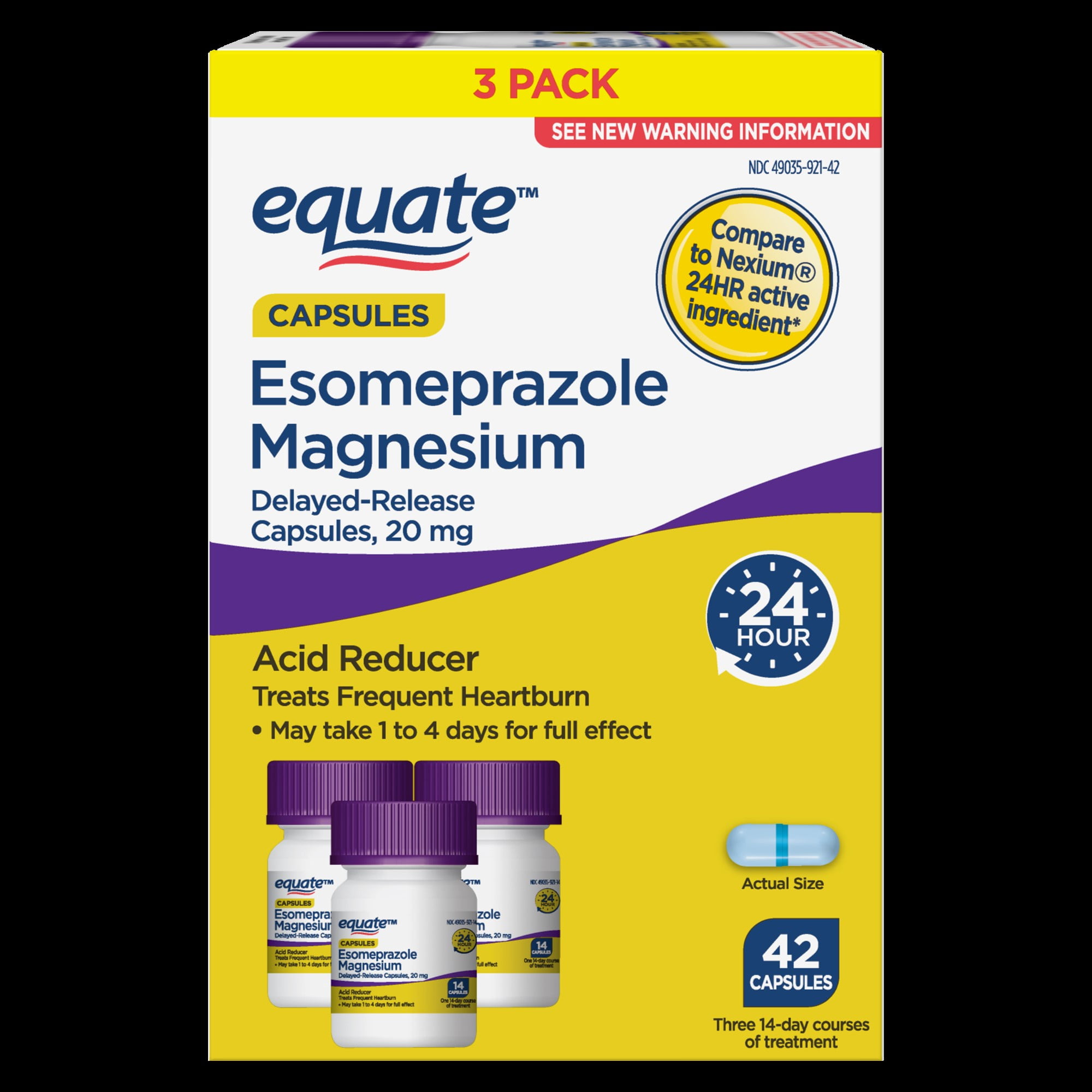 Equate Esomeprazole Magnesium Delayed Release Capsules, 20 mg, Acid Reducer, 42 Count, Compare to Nexium 24 HR Active Ingredient