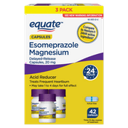 Equate Gluten-Free Esomeprazole Magnesium Acid Reducer Capsules for Acid Reflux, Acid Indigestion with 3 Bottles of 14 Capsules, 20mg, 42 Count