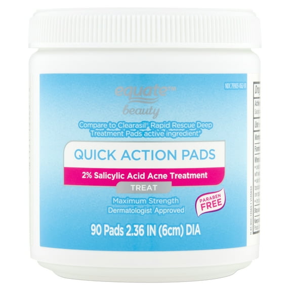 Equate Acne Pads for Oily Skin, Quick Action, Maximum Strength, Paraben-Free, 90 Count