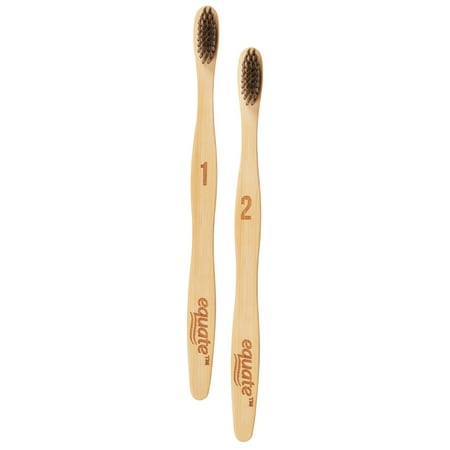 Equate, Adult Bamboo Handle, Charcoal Bristles, Soft, Toothbrush, 2 Count
