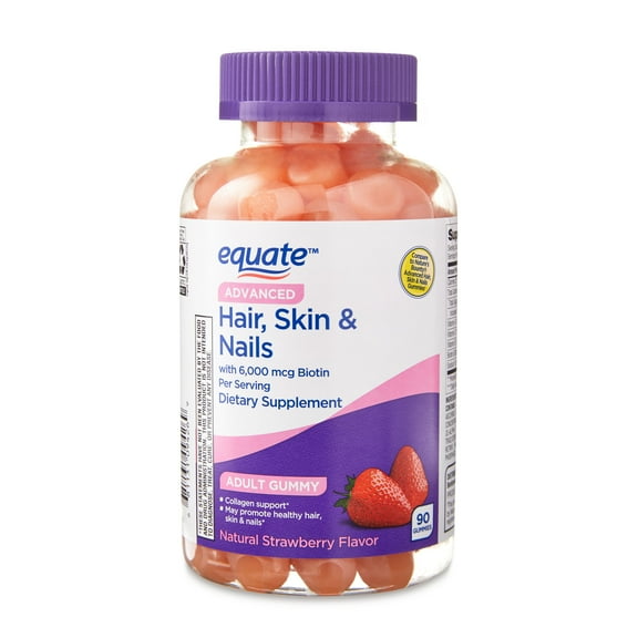 Equate Advanced Hair, Skin & Nails Gummies Dietary Supplement, 90 Count, Compare to Natures Bounty Advanced Hair, Skin & Nails Gummies