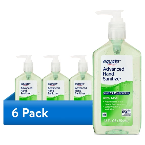 (6 pack) Equate Advanced Hand Sanitizer with Aloe, 12 fl oz