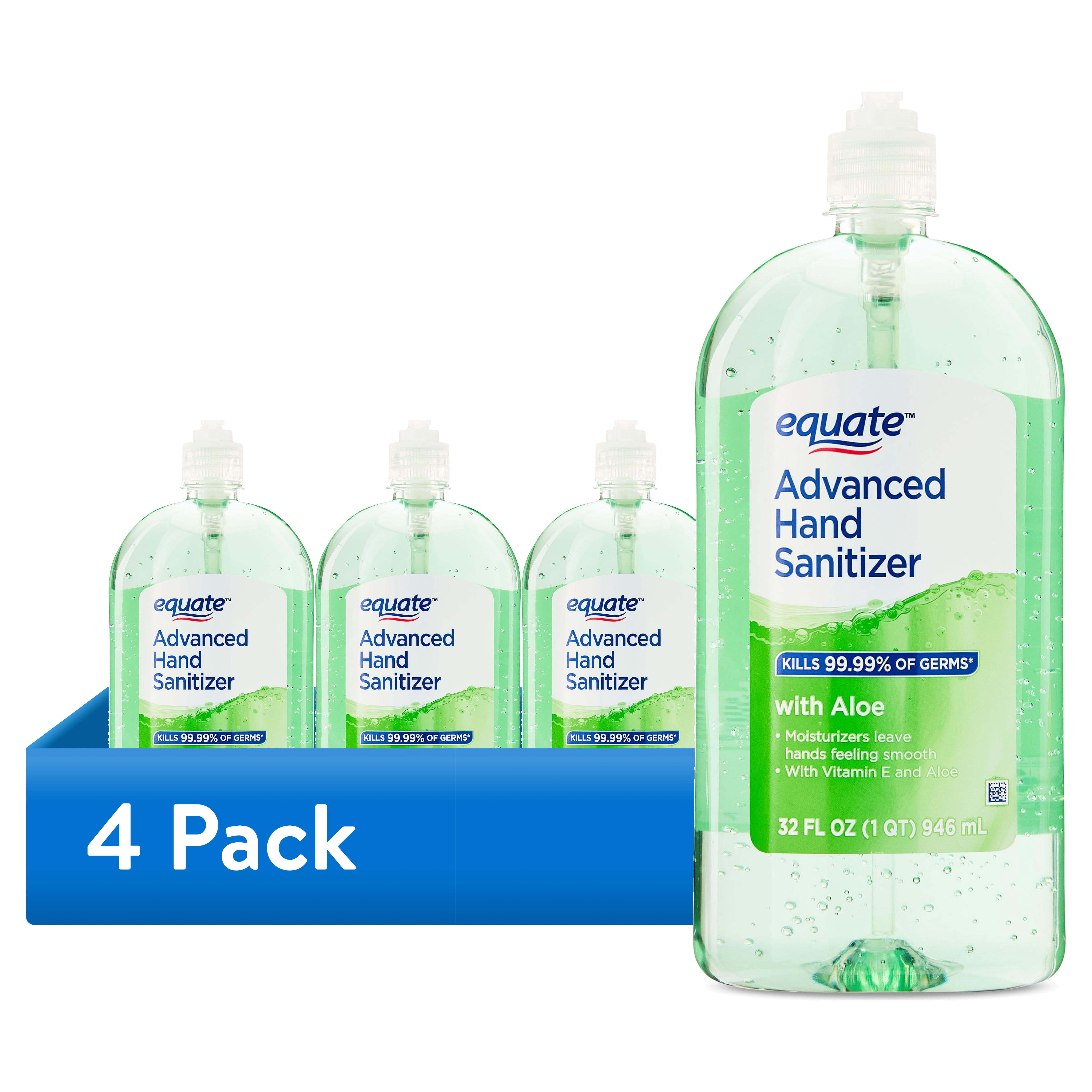 (4 pack) Equate Advanced Hand Sanitizer with Aloe, 32 fl oz