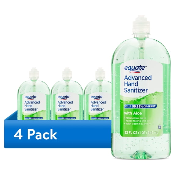 (4 pack) Equate Advanced Hand Sanitizer with Aloe, 32 fl oz
