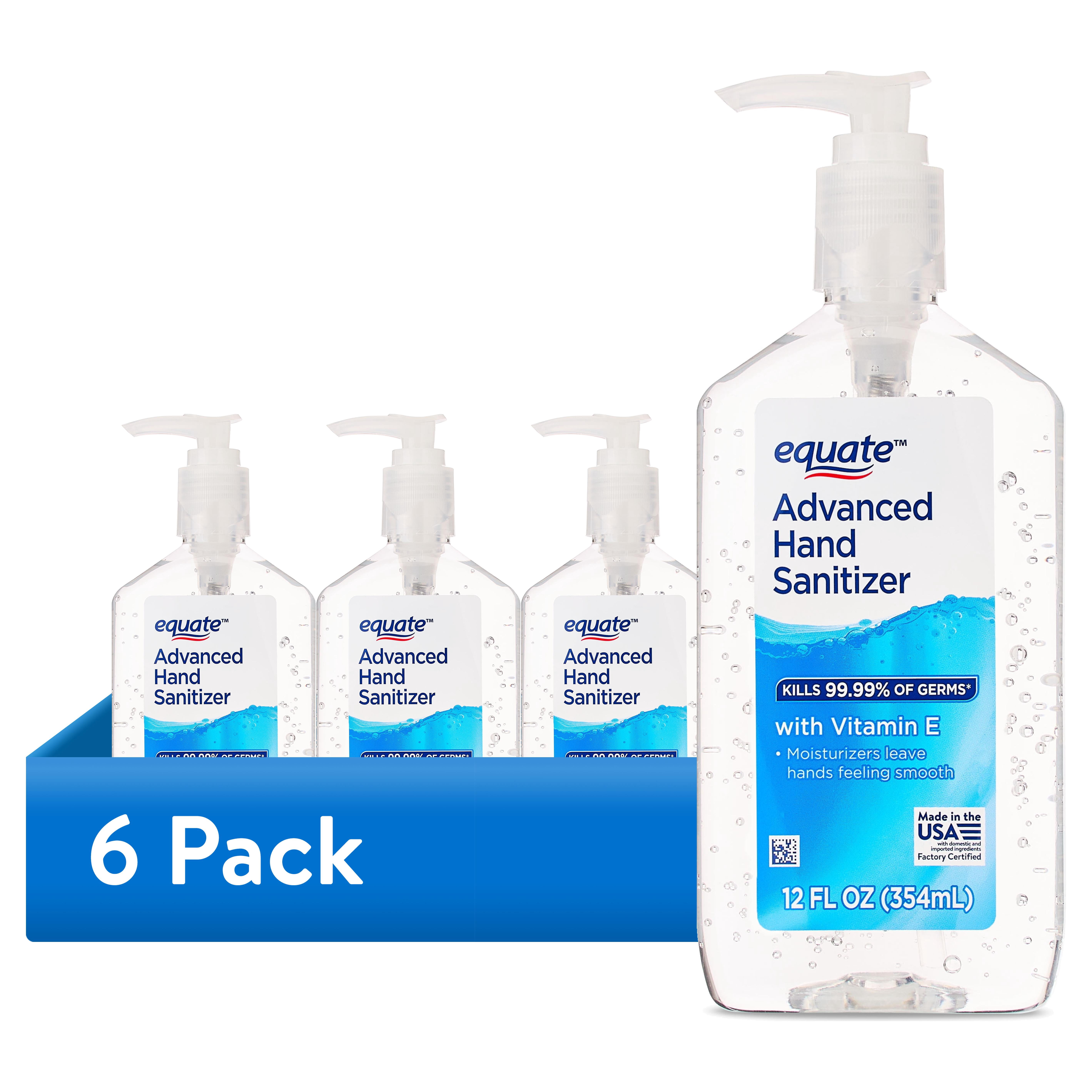 (6 pack) Equate Advanced Hand Sanitizer with Vitamin E, 12 fl oz