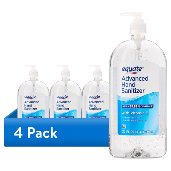 (4 pack) Equate Advanced Hand Sanitizer with Vitamin E, 32 fl oz