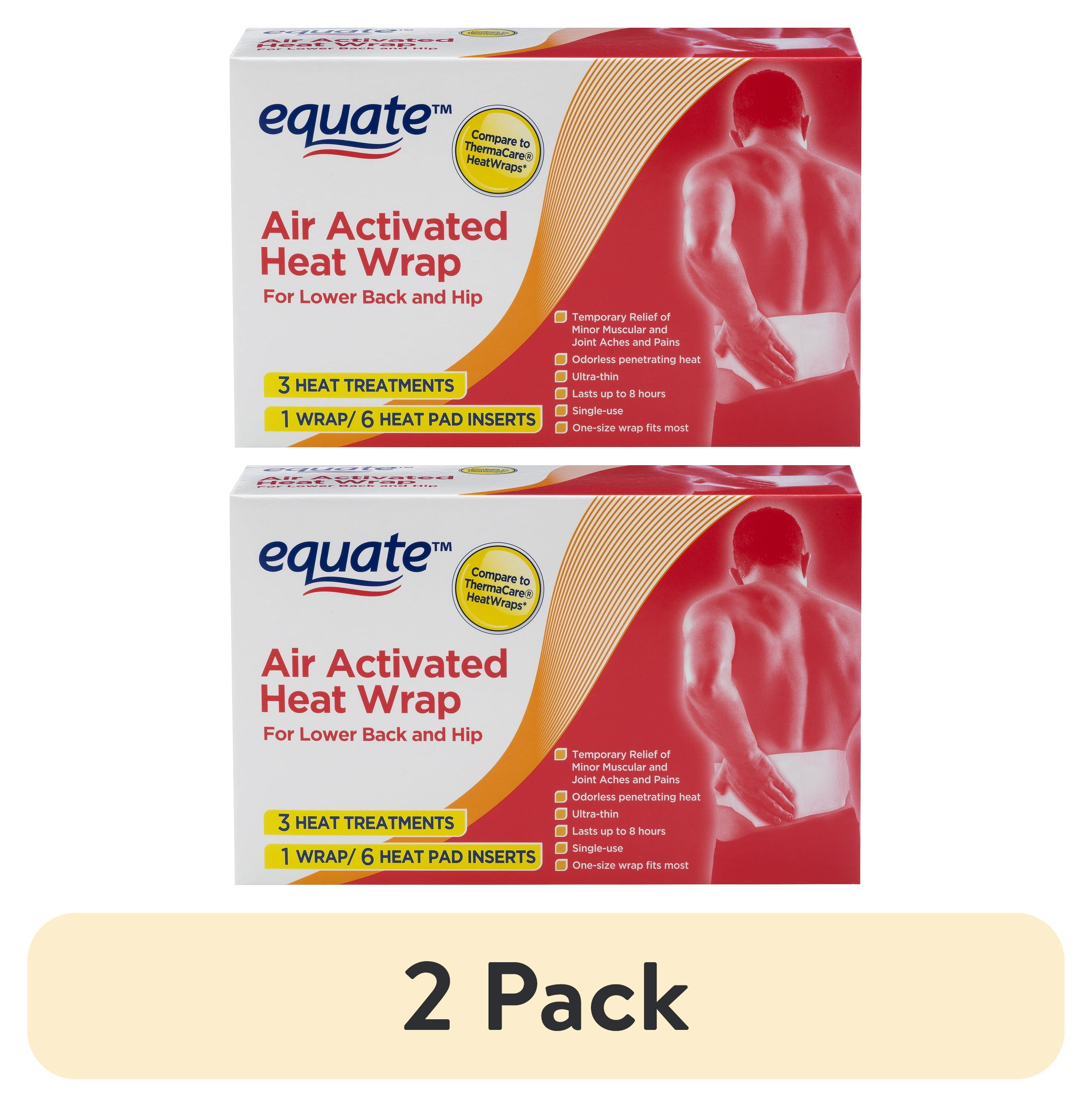 (2 pack) Equate Air Activated Heat Wrap, 3 Treatments, 1 Wrap with 6