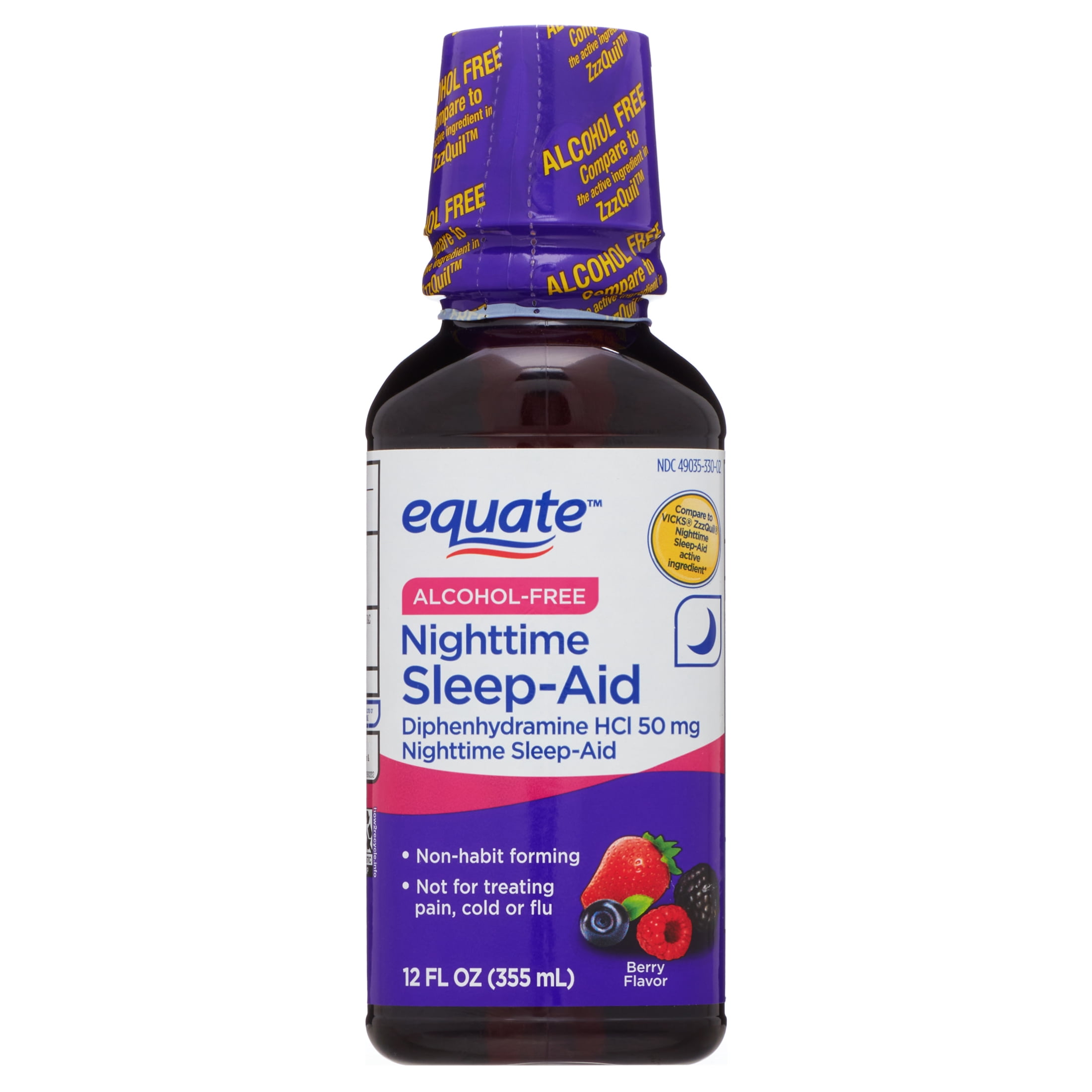 Equate Alcohol-Free Diphenhydramine HCl Nighttime Sleep-Aid, Berry, 50 mg, 12 fl oz
