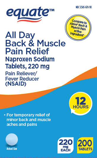 Equate All Day Back & Muscle Pain Relief Naproxen Sodium Tablets, 220mg ...