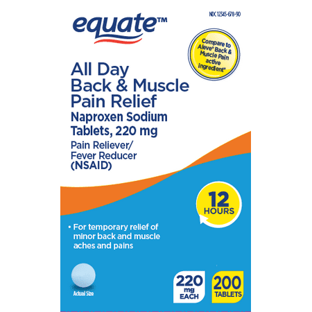 Equate All Day Back & Muscle Pain Relief Naproxen Sodium Tablets, 220 mg, 200 Count