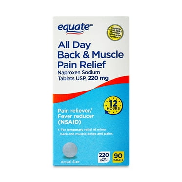 Equate All Day Back & Muscle Pain Relief Naproxen Sodium Tablets, 220mg, 90 Count, Compare to Aleve® Back and Muscle Pain Tablets Active Ingredient