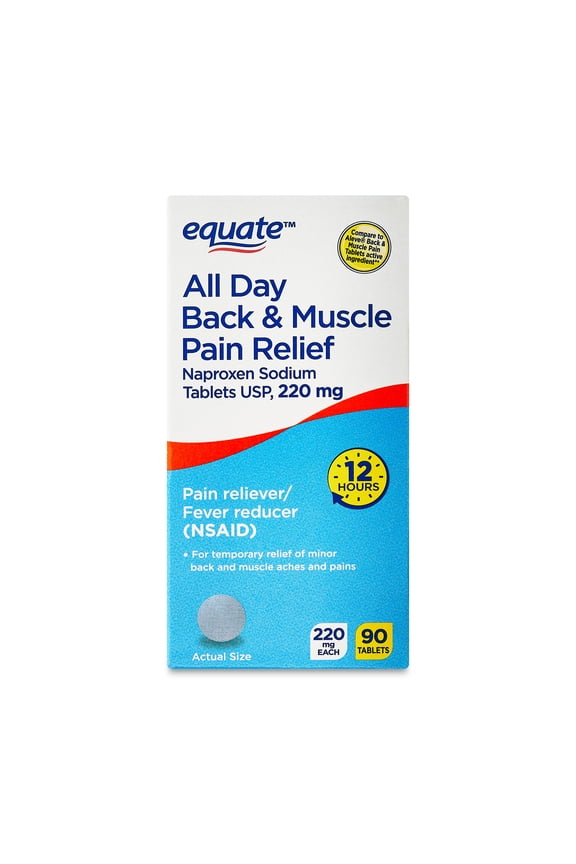 All Day Back & Muscle Pain Relief Naproxen Sodium Tablets, 220mg, 90 Count, Compare to Aleve Back and Muscle Pain Tablets Active Ingredient