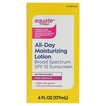 Equate All-Day Moisturizing Lotion with SPF 15 Broad Spectrum Sunscreen, 6 fl oz