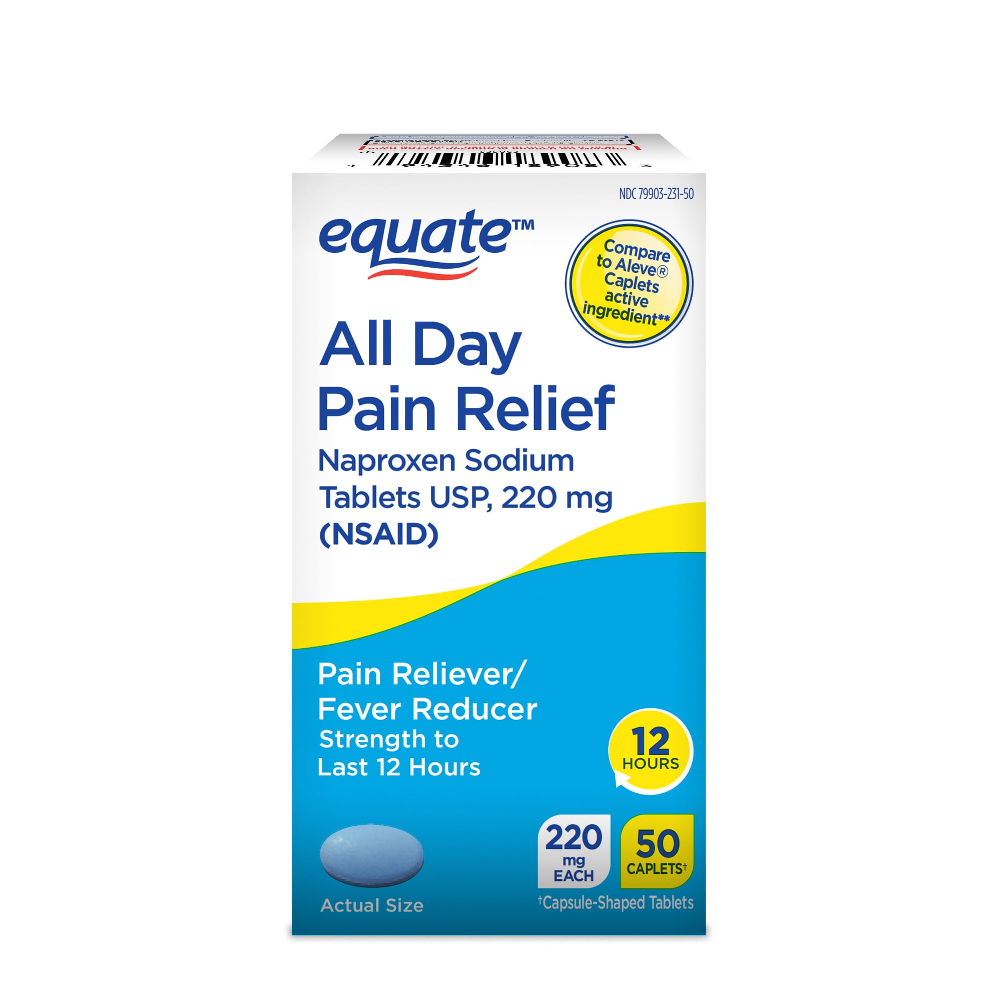 Equate All Day Pain Relief Naproxen Sodium Caplets, 220 mg, 50 Count