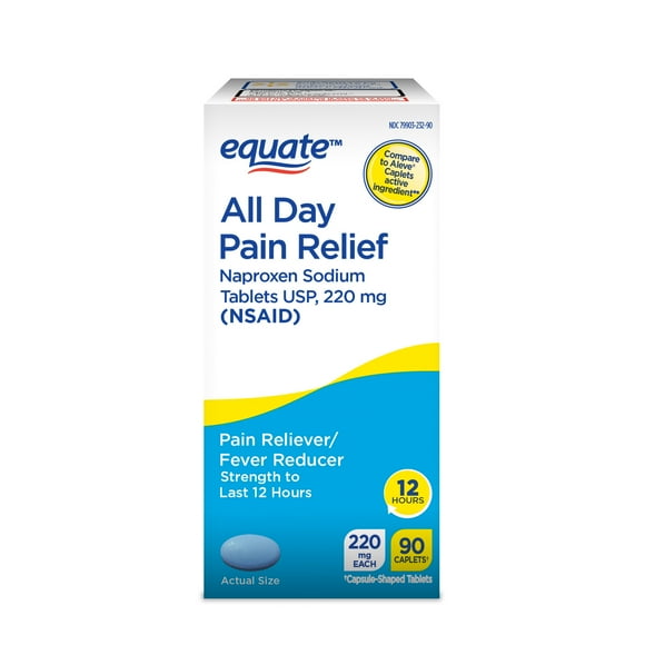 Equate All Day Pain Relief Naproxen Sodium Caplets, 220 mg, 90 Count