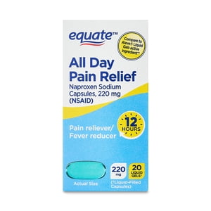 Equate Alivio del Dolor Todo el Día Naproxeno Sódico Geles Líquidos, 220 mg, 20 unidades, Comparar con ALEVE® Geles Líquidos Ingrediente Activo