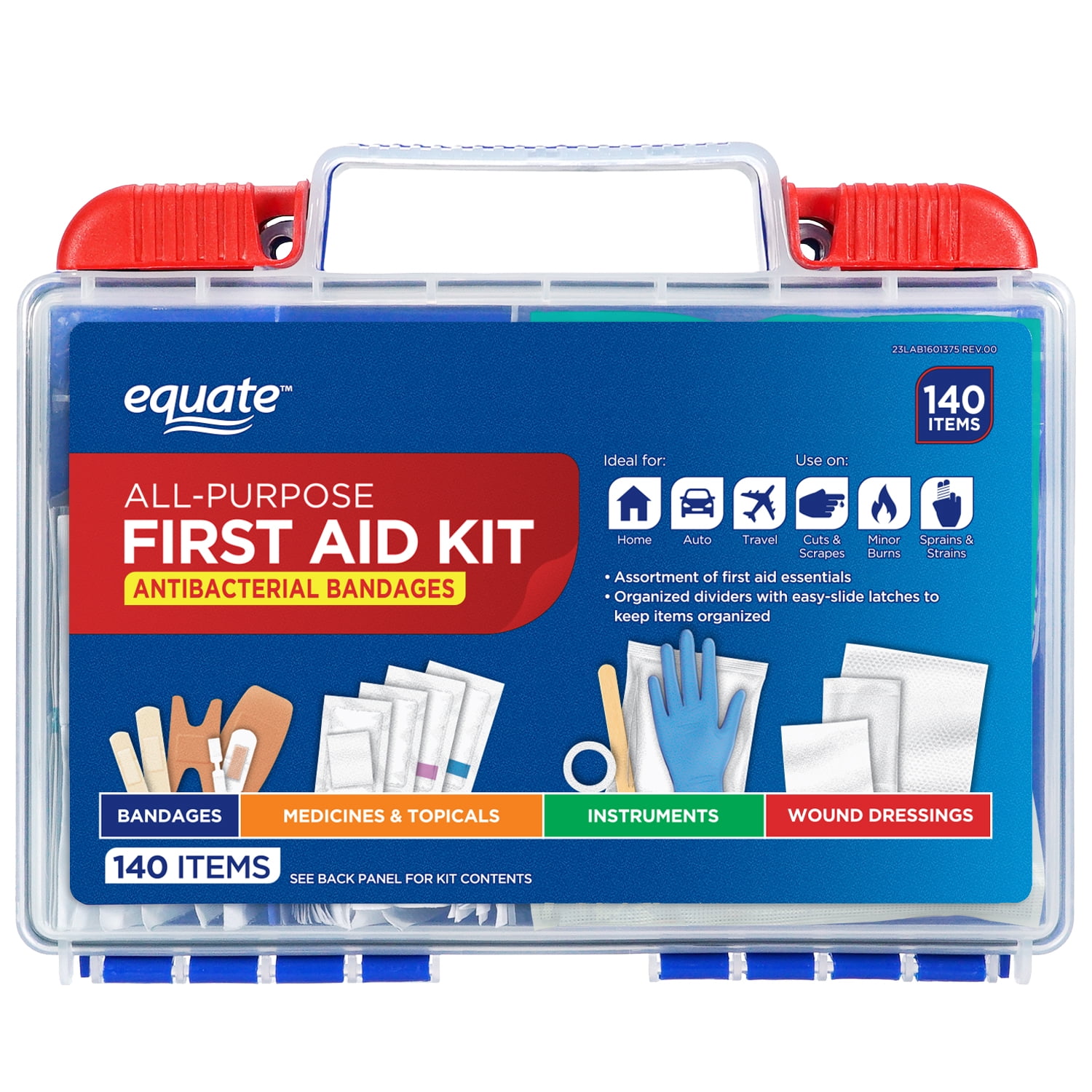 Equate All-Purpose First Aid Kit 140 Pieces - Home, Auto, Travel