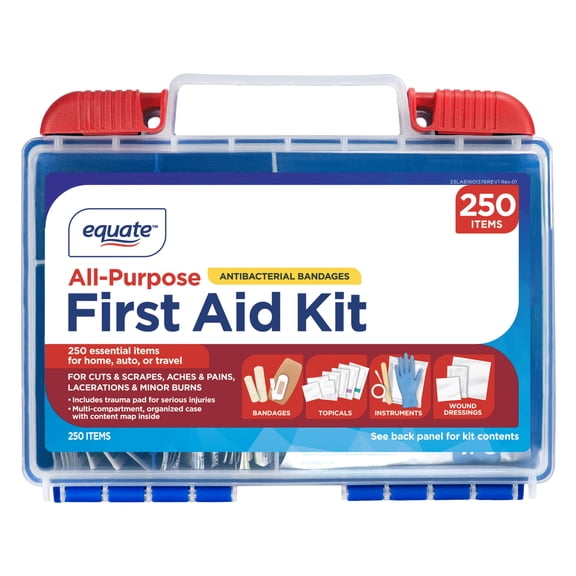 Equate All-Purpose First Aid Kit with Antibacterial Bandages, 250 Items