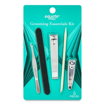 Equate Grooming Essentials Kit for Nail Care, (5 Count of a Tweezer, Nail File, Toenail Clipper, Wood Cuticle Stick, & Fingernail Clipper)