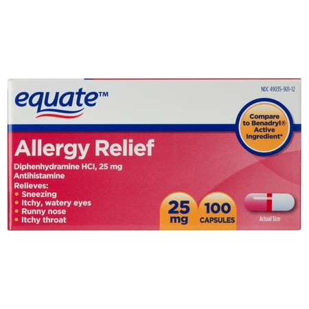 Equate Allergy Relief Capsules, 25 mg, 100 Count