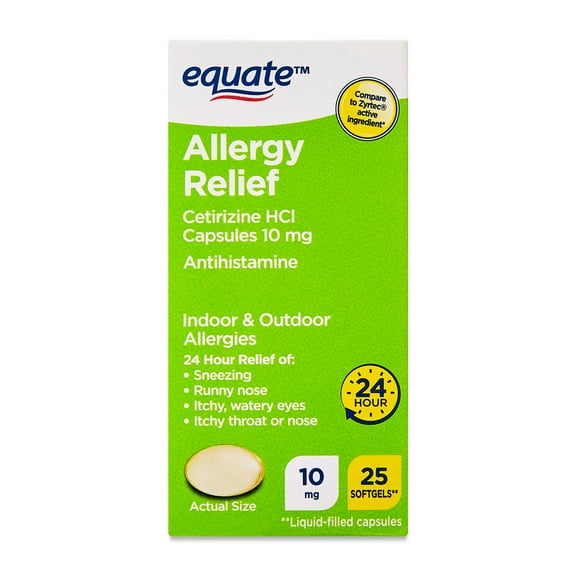 Equate Allergy Relief Cetirizine HCl Softgels, 25 Count, Compare to Zyrtec Active Ingredient