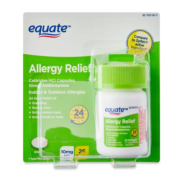 Equate Allergy Relief Cetirizine HCl Softgels, 25 Count - Walmart.com