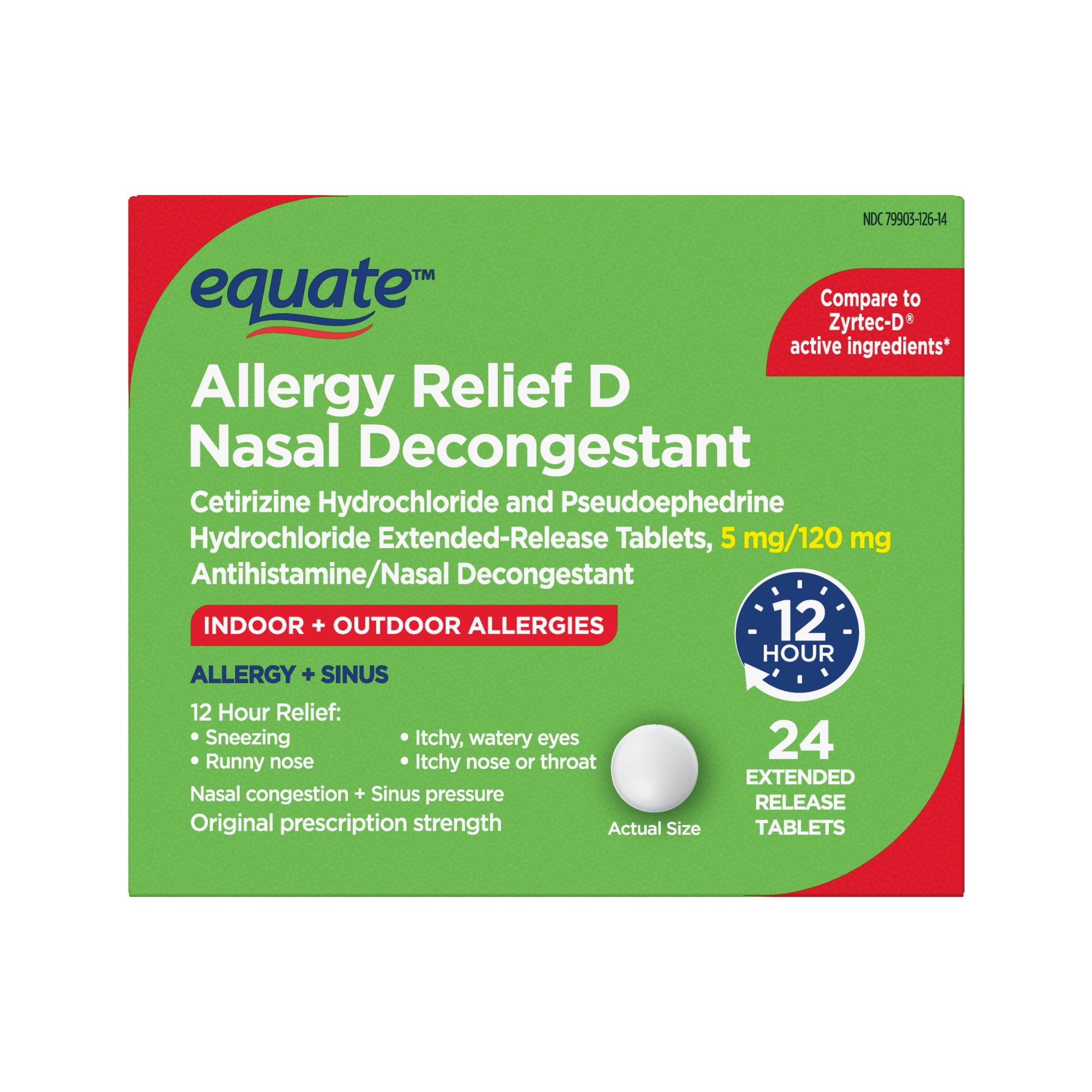 Equate Allergy Relief D Nasal Decongestant, Cetirizine Hydrochloride