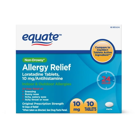 Equate Allergy Relief Loratadine Tablets 10 mg, Antihistamine, 10 Count