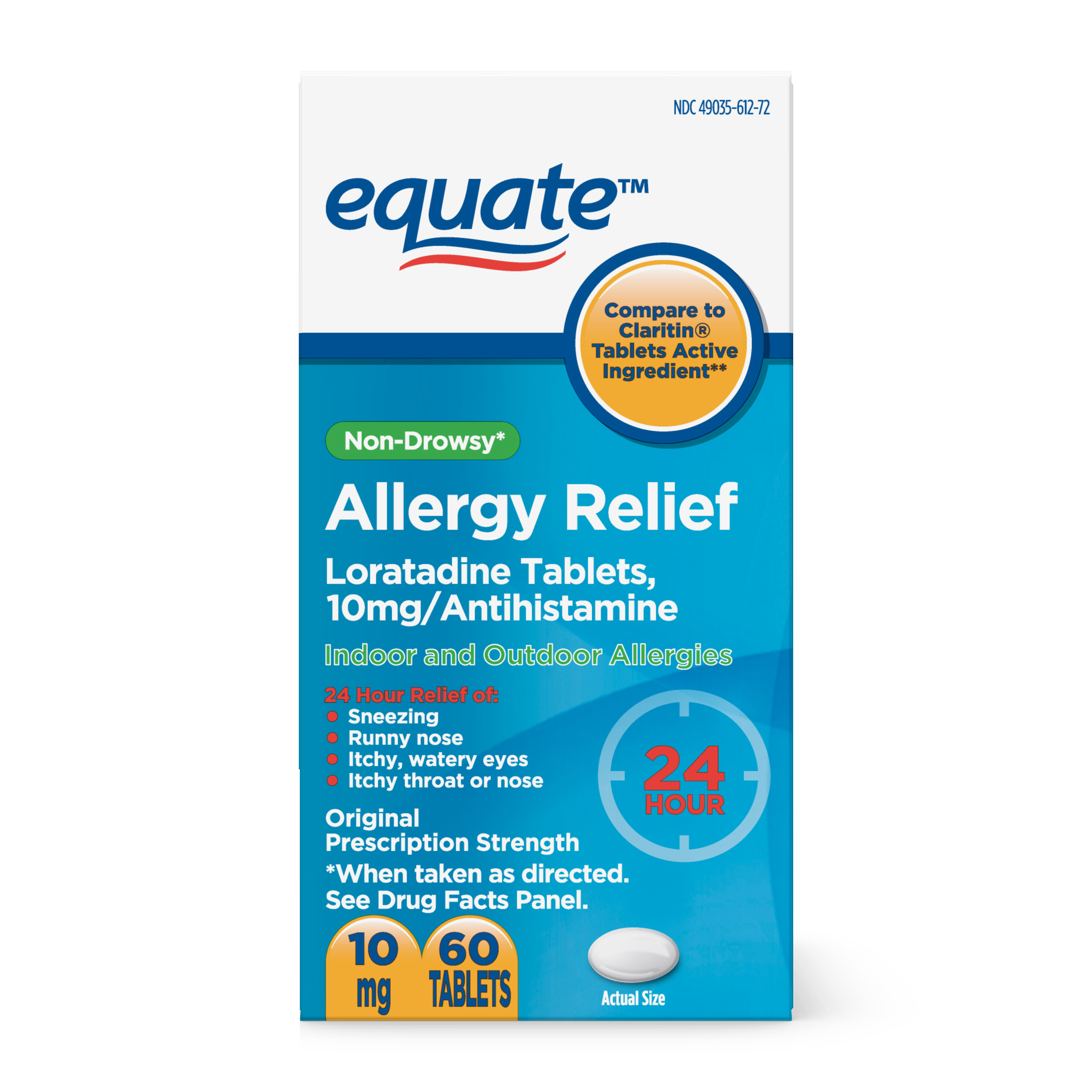 Equate Allergy Relief Loratadine Tablets 10 mg, Antihistamine, 60 Count - image 1 of 7