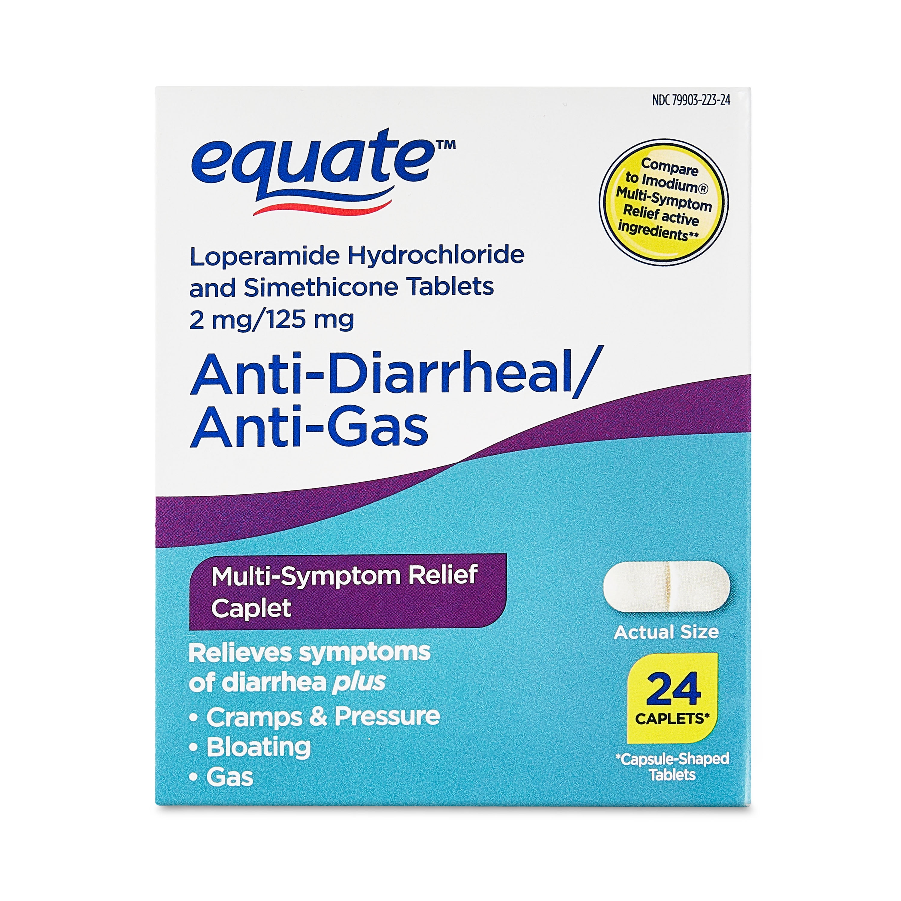 Equate Anti-Diarrheal/Anti-Gas Multi-Symptom Relief 2mg/125mg Caplets, 24 Count, Compare to Imodium Multi-Symptom Relief Active Ingredients