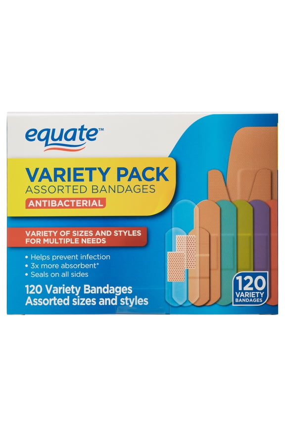 Antibacterial Assorted Bandages Variety Pack, 120 Count