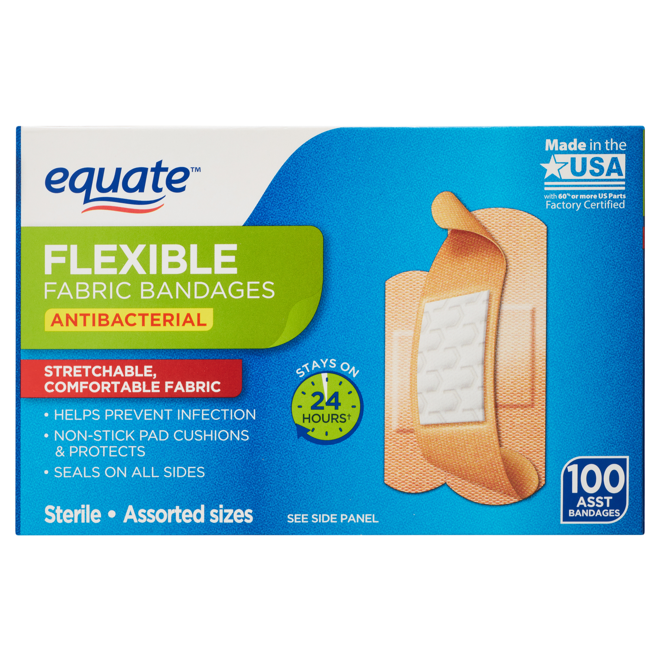 Equate Antibacterial Flexible Fabric Bandages, 100 Count - image 1 of 6
