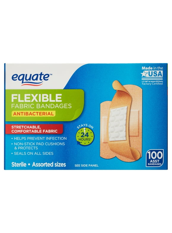 Equate Antibacterial Flexible Fabric Bandages, 100 Count