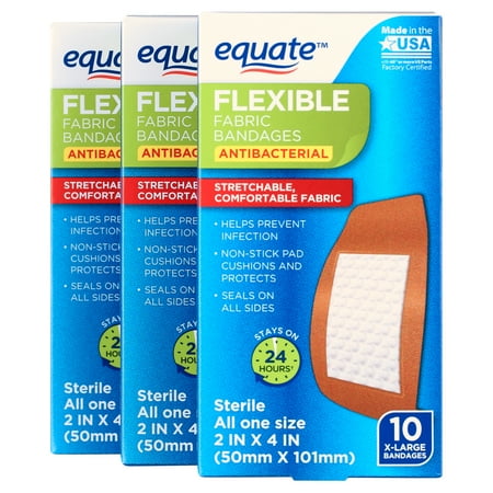 Equate Flexible Fabric Antibacterial XL Bandages, 10 Count